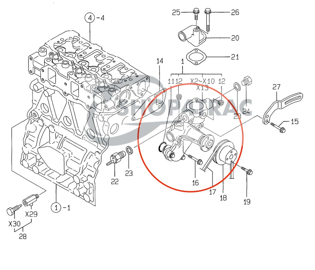 Pompe à eau Yanmar 3TNE82 | Shop4Trac
