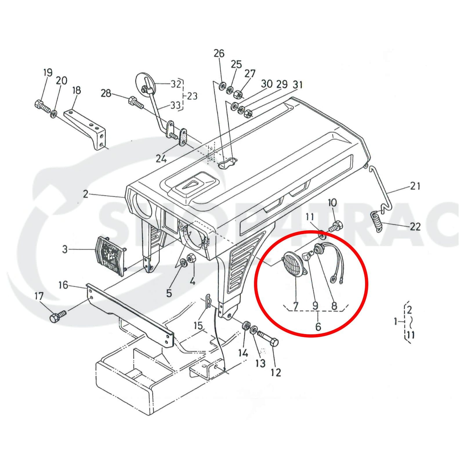 Phare complet Kubota série B : B5000, B5001, B6000, B6001, B7000, B7001 | Shop4Trac