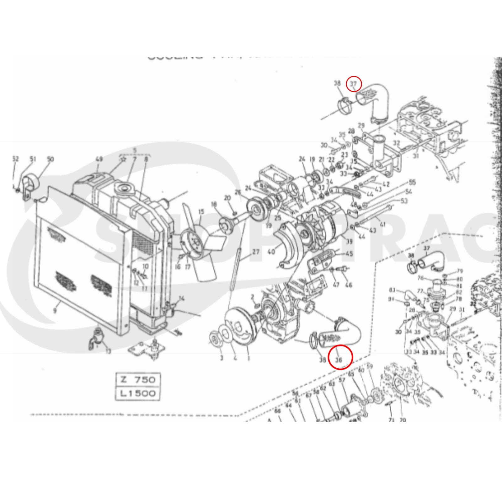 Durite de radiateur Kubota L1500 - L2802 | Zen-Noh ZL1500 - ZL2802 - 2