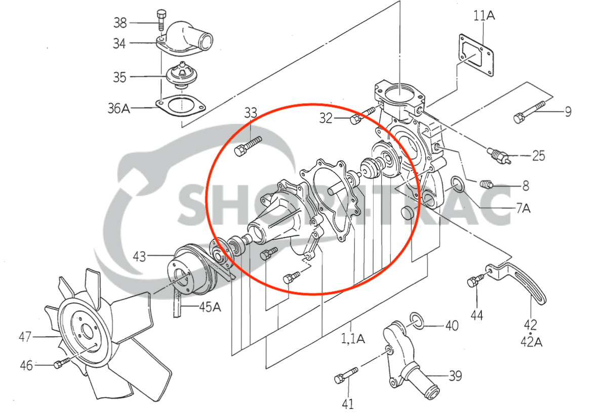 Pompe à eau Iseki TU1700 | TU1900 | TU2100 | E3AF1 | Shop4Trac