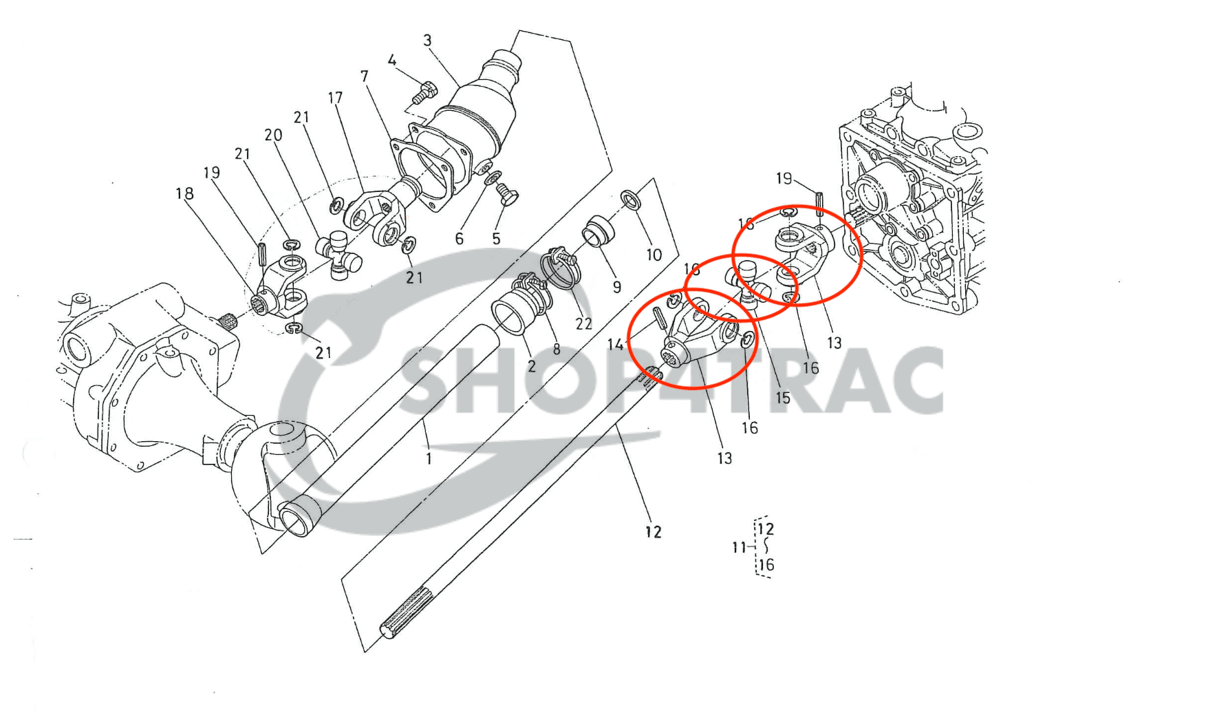 Arbre à cardan Kubota série B | B1400 | B1500 | type 2 | Shop4Trac