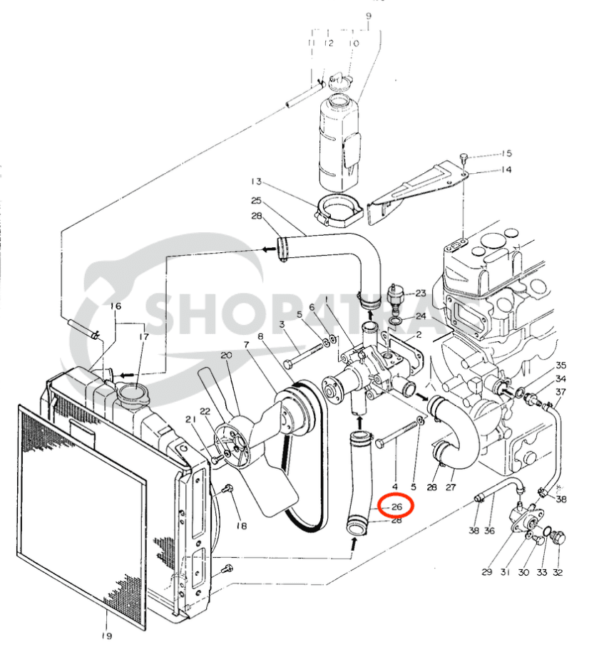 Durite de radiateur inférieure Yanmar YM1301-YM2420 | YM169 - YM226D | 650 JD - 750 JD - 3