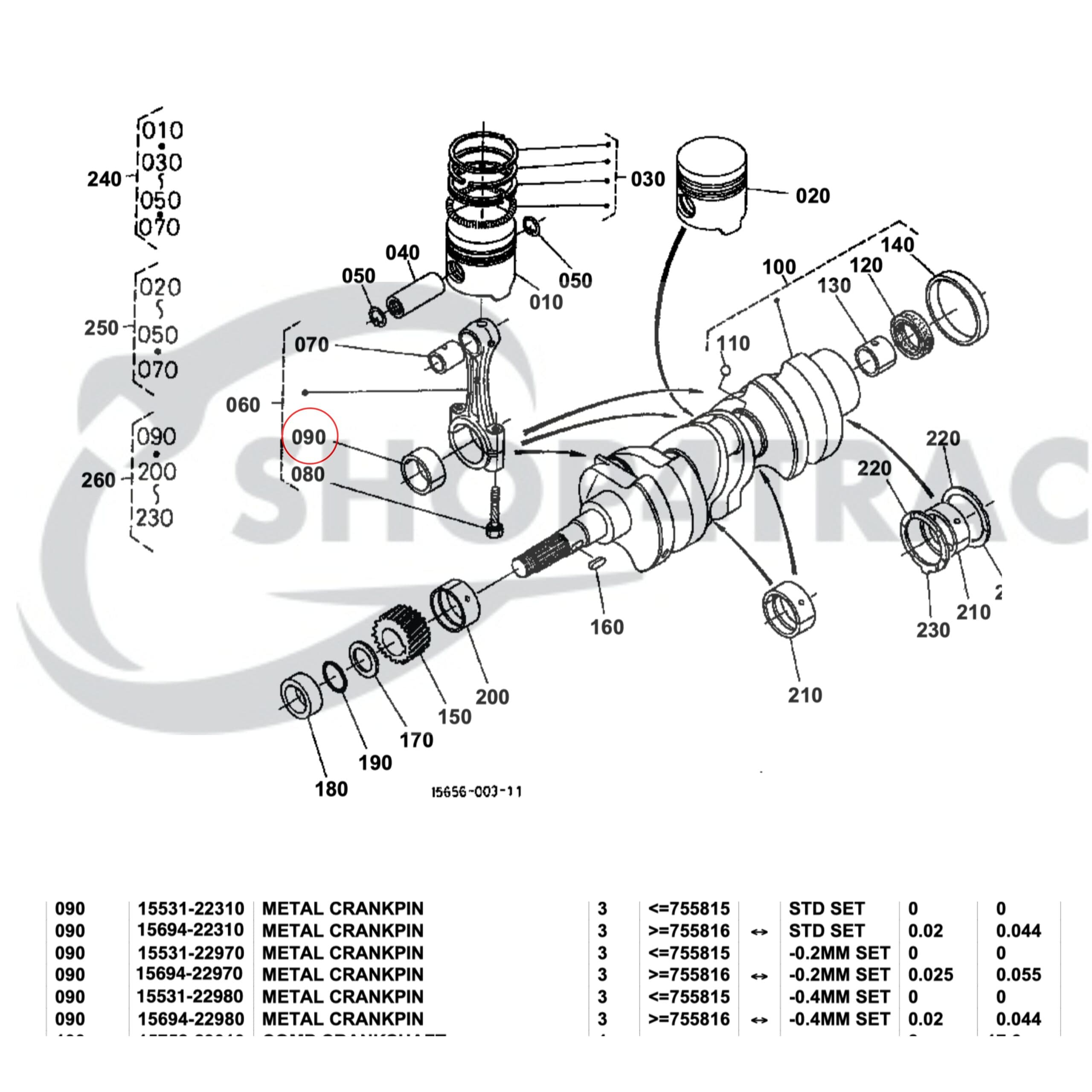 Roulement de bielle / coussinets Kubota D750 | D850 | V1200 | Z500 - 2