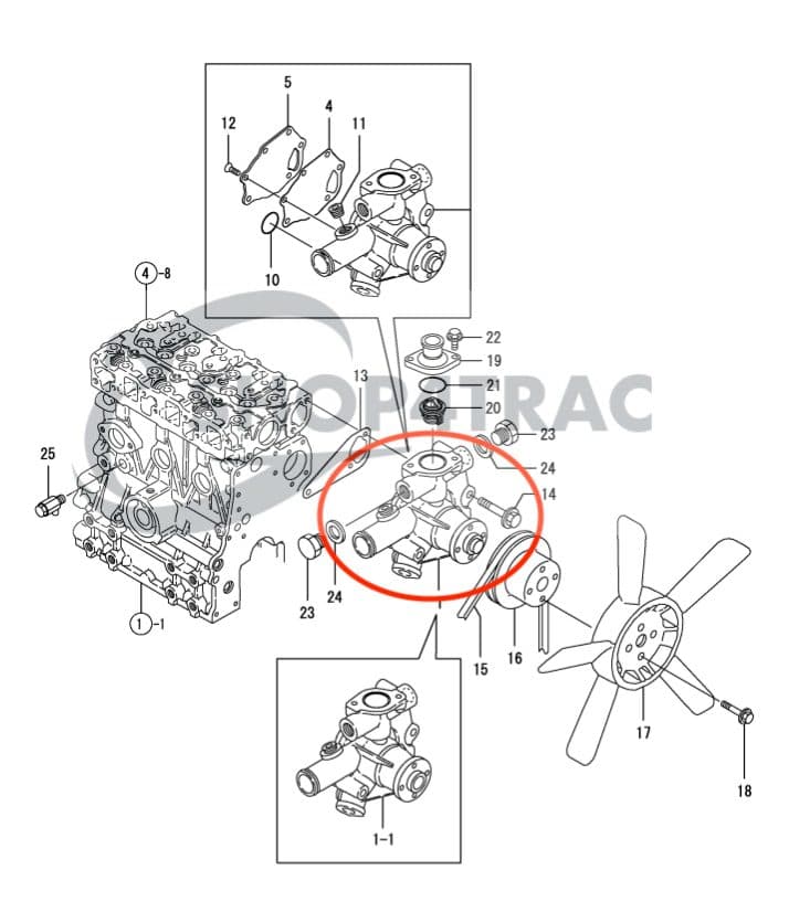 Pompe à eau Yanmar 2TNE68 | 3TNE68 | Komatsu 2D68 | 3D68 | Shop4Trac