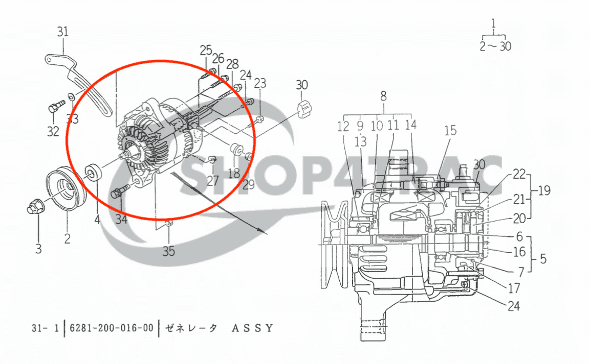 Alternateur Iseki TA207 - TA267 | SIAL TF15 - TF23 | Kubota GL19-GL261 | Shop4Trac