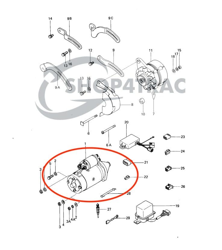 Démarreur Iseki TX1300 | TX1500 | KE70 | KE75 | Shop4Trac