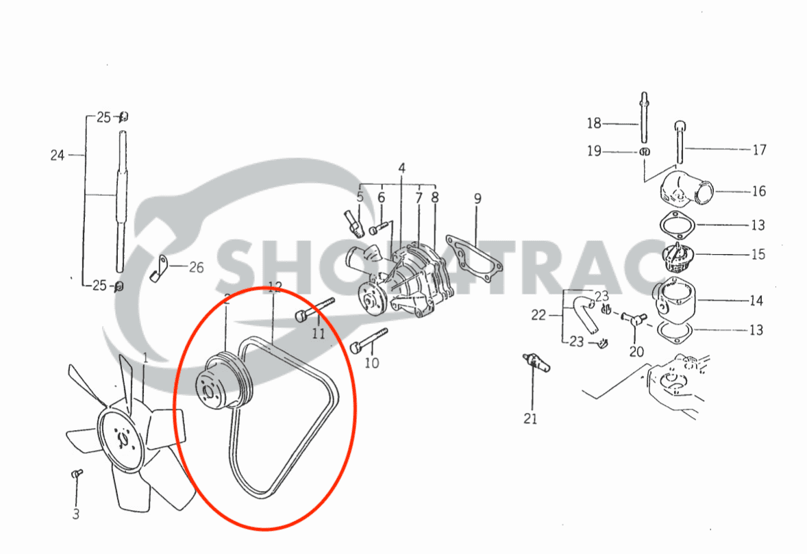 Courroie trapézoïdale Iseki Landhope TU145 - TU175 | TX145 - TX155 | Kubota B1600 - B1702 | Shop4Trac