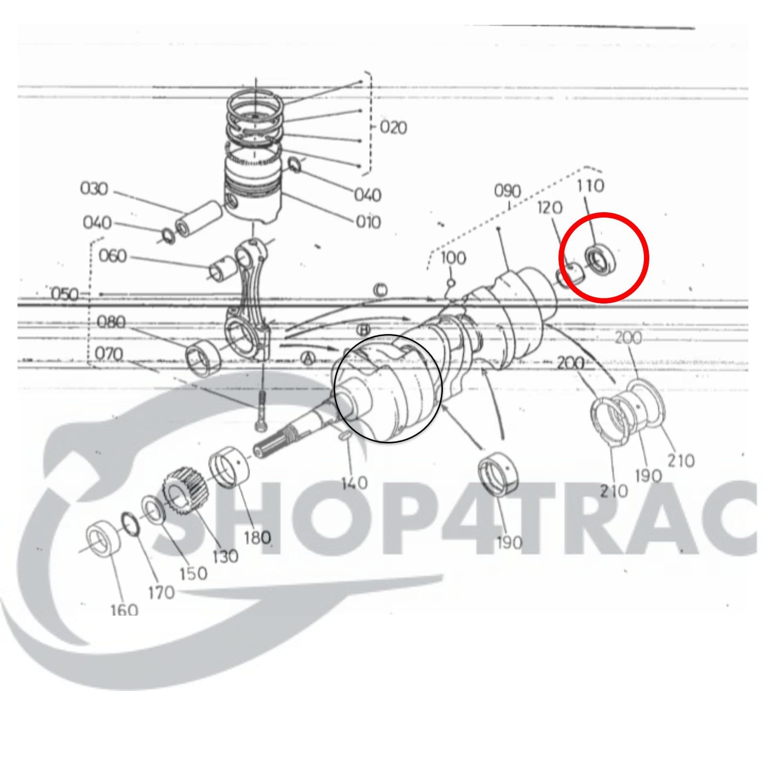 Sceau à huile | Joint d'arbre de volant moteur Kubota B7001 | Z600 | D750 | V1200 | Shop4Trac