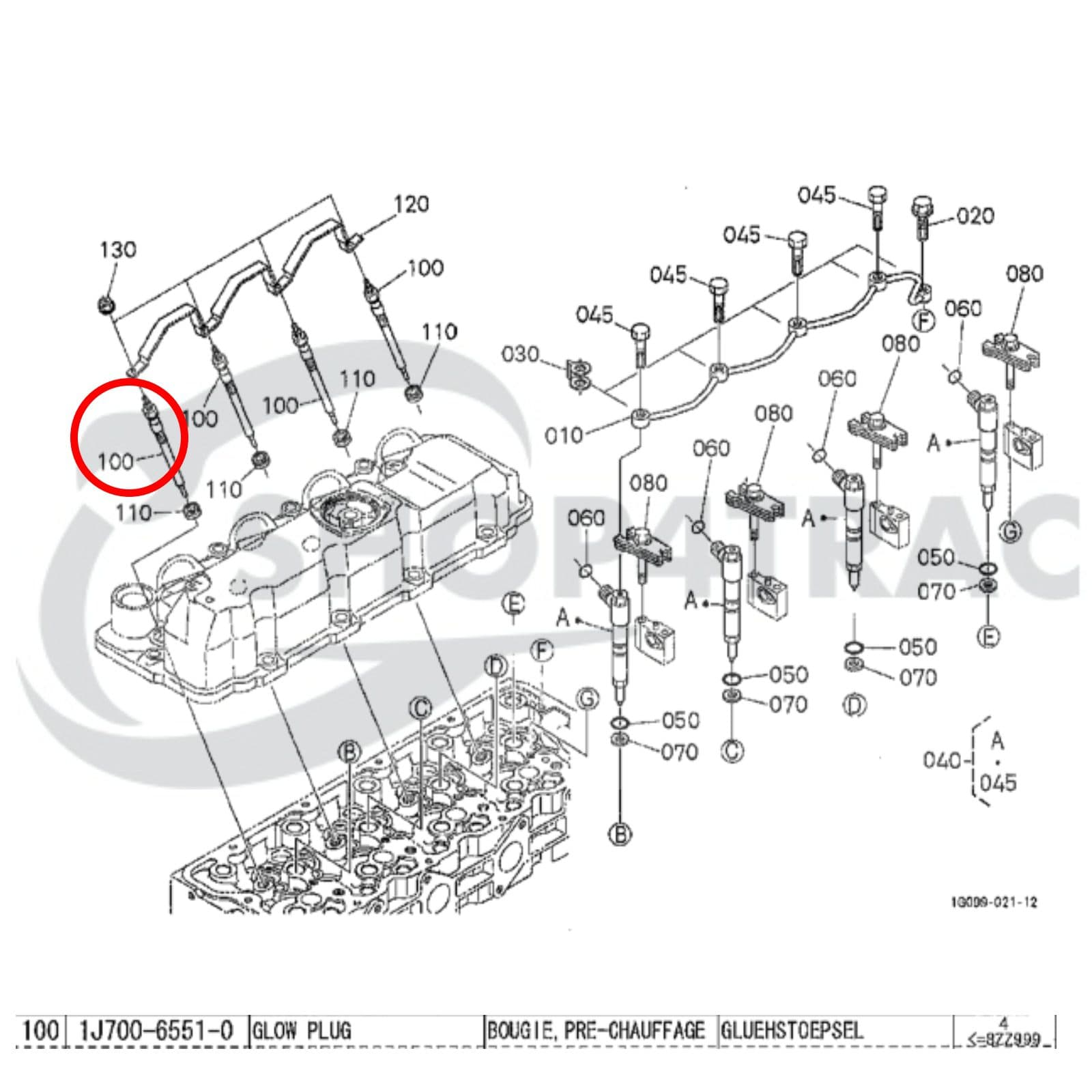 Bougie de préchauffage | Bobine incandescente Kubota V2607 | Moteur V2607-DI | Bobcat T190 | Shop4Trac