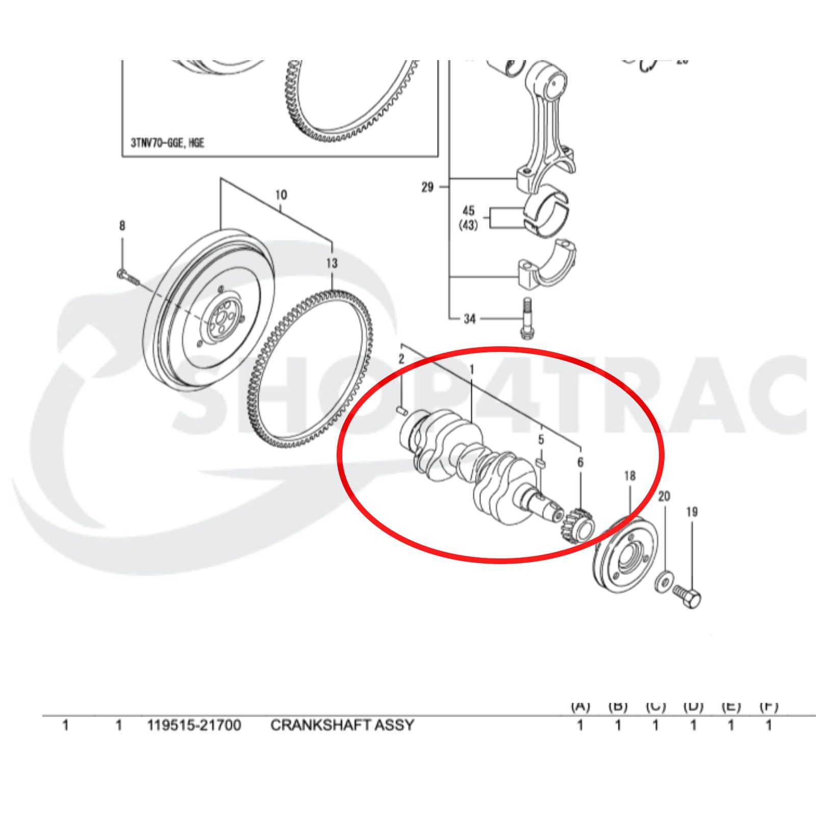 Vilebrequin Yanmar 3TNV70 | 3TNV72 | Shop4Trac