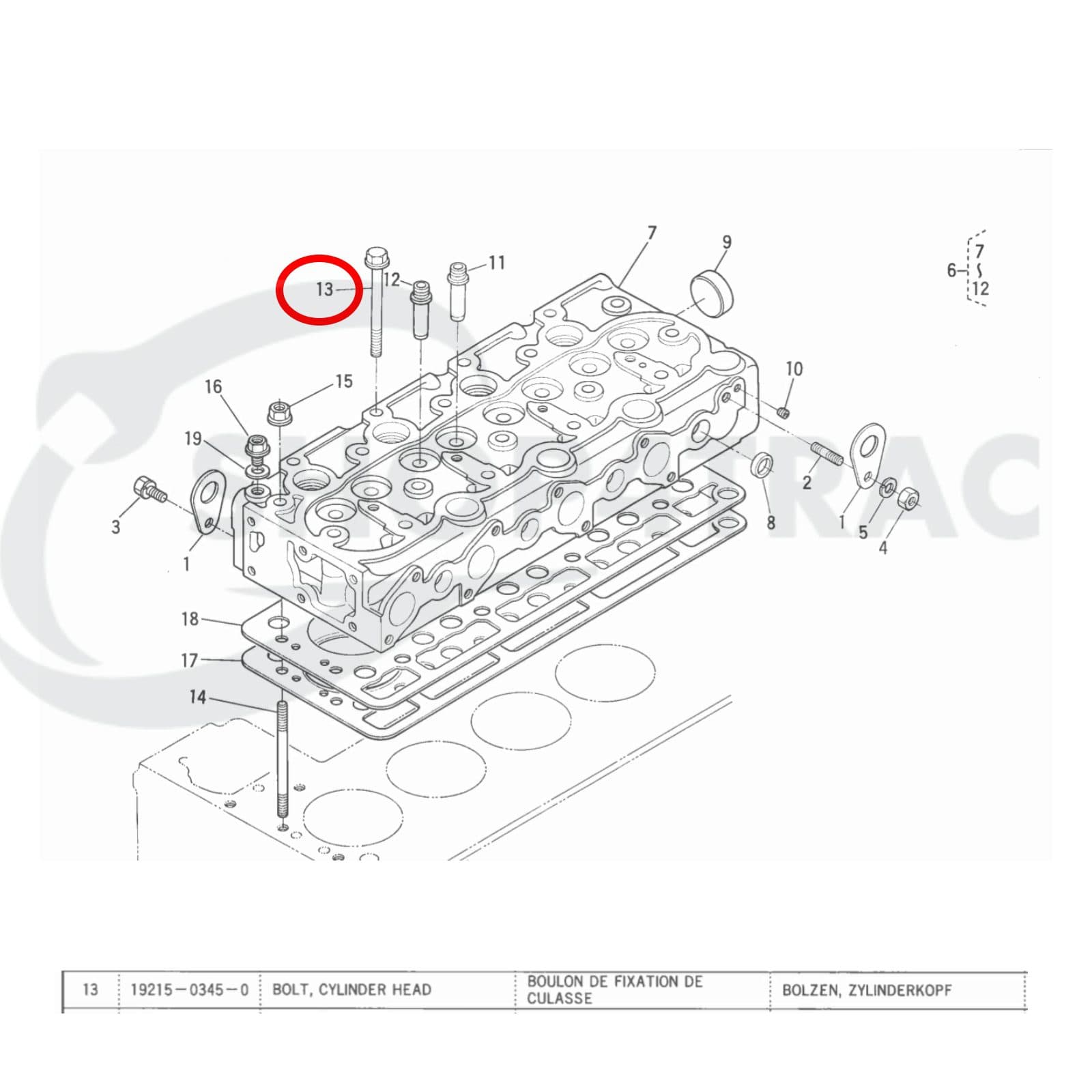 Boulon de culasse Kubota D850 - D950 | V1100 - V1200 | Zen-noh | Bobcat 533 - 553 - 2