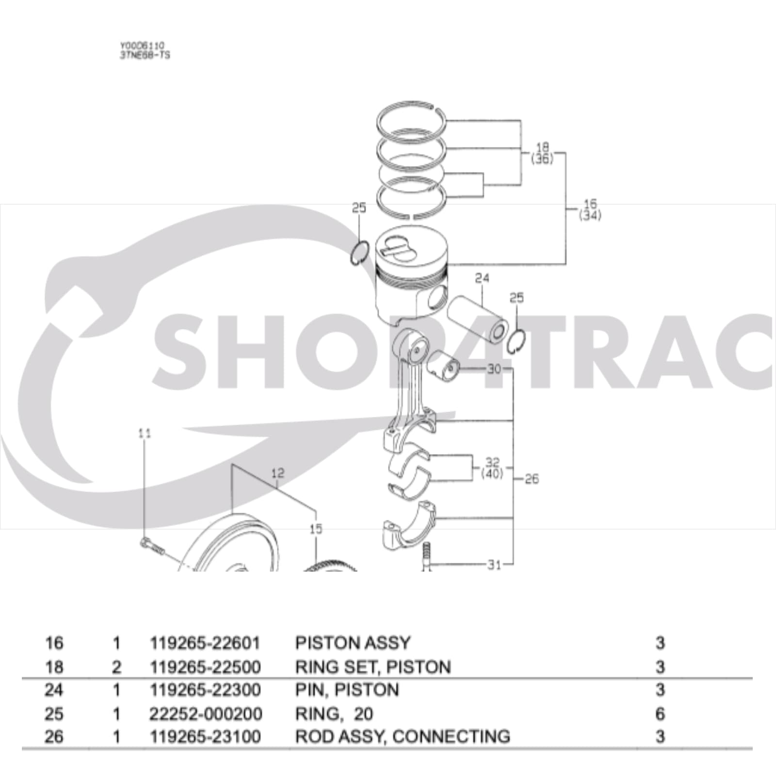 Piston Yanmar 2TNE68 | 3TNE68 | Takeuchi | KOMATSU 3D68E - 6