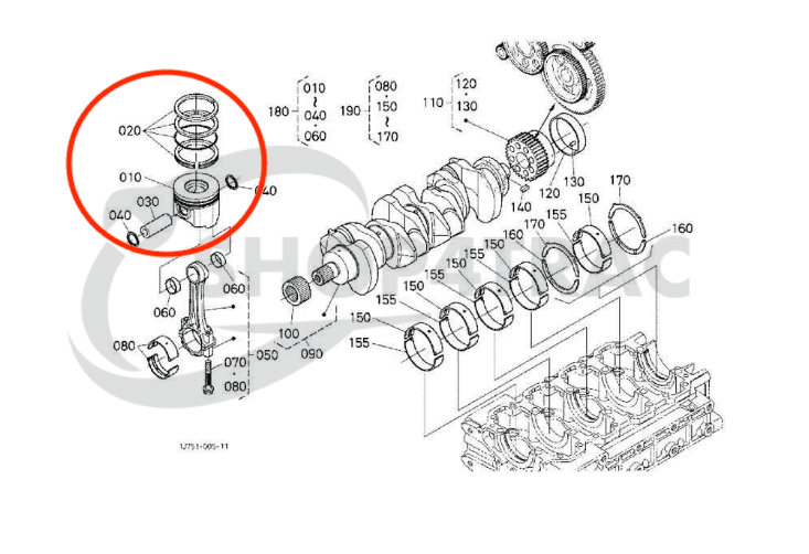 Piston Kubota V3007-DI | V3307-DI | V3007T | V3307T | Hamm | Bomag | Schäffer | Lynx - 6