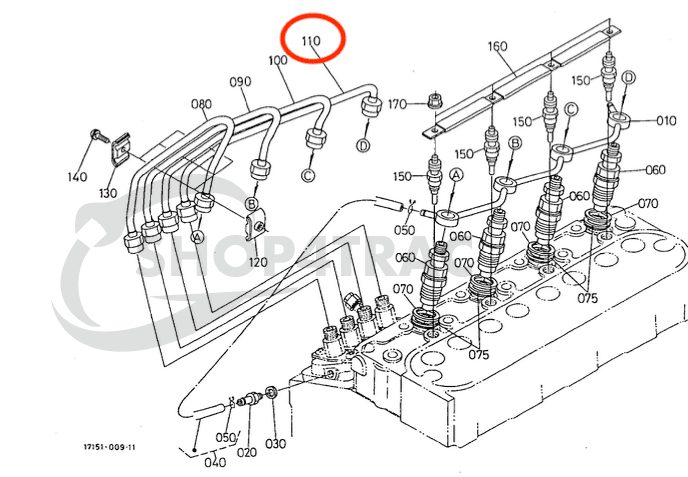 Ligne d'injection | Conduite de pression Kubota V1305 | V1505 | D1005 | D1105 | 16271-53742