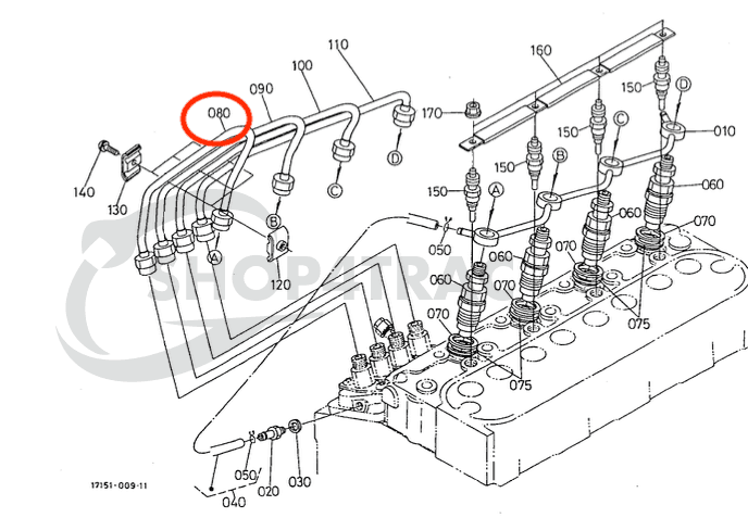 Ligne d'injection | Conduite de pression Kubota V1305 | V1505 | D1005 | D1105