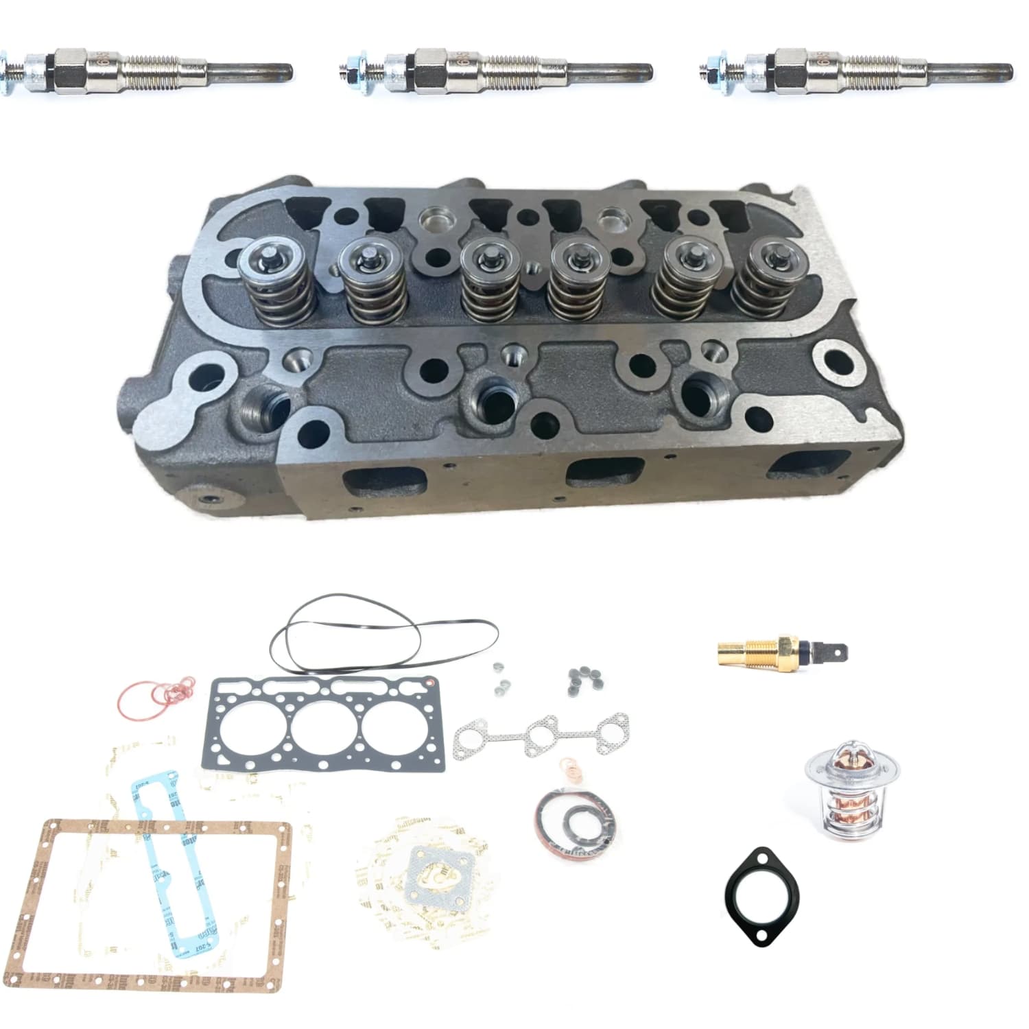 Culasse Kubota D1105 complète + pochette de joints + bougies de préchauffage | Thermostat | Vannes