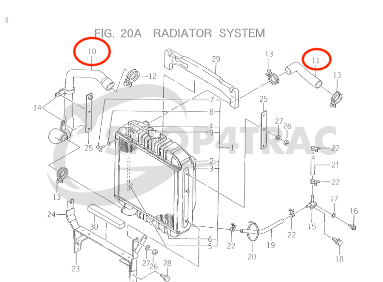 Durite de radiateur Iseki TA207 - TA530 complète | Durite de refroidissement supérieur et inférieur - 2