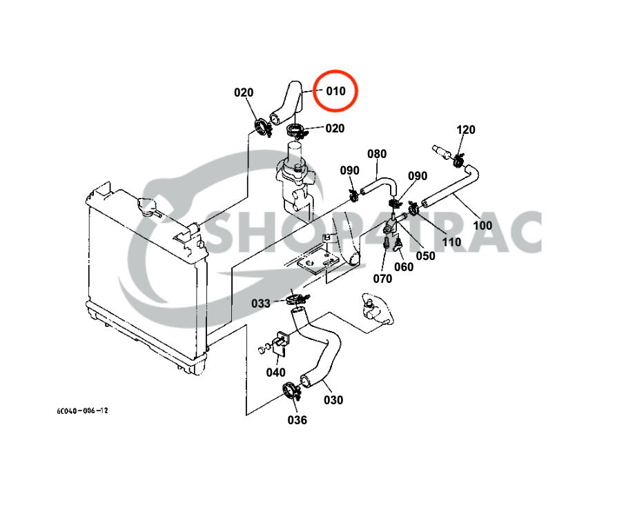 Durite de radiateur au dessus de Kubota B1700 - B2920HSD - 2